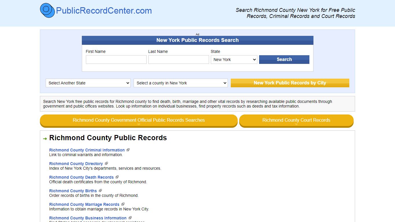 Richmond County New York Free Public Records - Court Records - Criminal ...